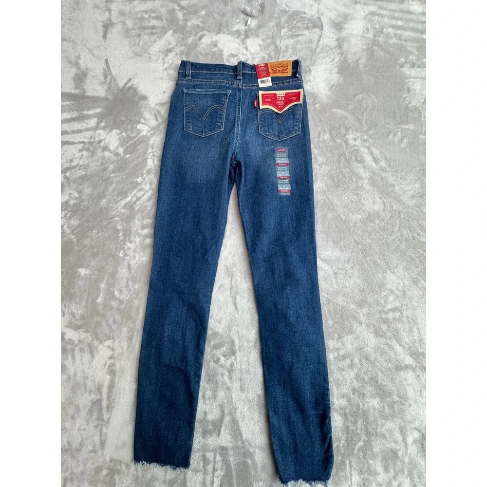 Levis‎ 720 High Rise Super Skinny Jeans Girls 14 Reg Blue Distressed Raw Hem NEW
